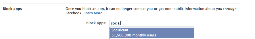Block Socialcam Appp in Facebook