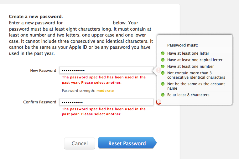 Password requirements